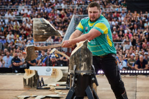 Mitch Argent of Australia competes during the Stihl TIMBERSPORTS® Champions Trophy in Marseille, France on May 26, 2018.
