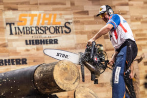 Martin Komarek competes in Hot Saw event