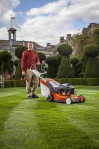 Andy Wain with a STIHL lawn mower