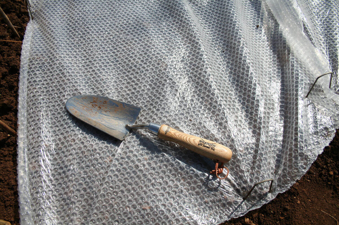 bubble wrap and a garden trowel