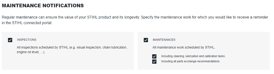 STIHL connected maintenance notifications