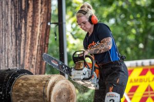 Beth Parker Competing in Stock Saw TIMBERSPORT Discipline