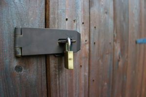 hasp an staple lock on a shed door